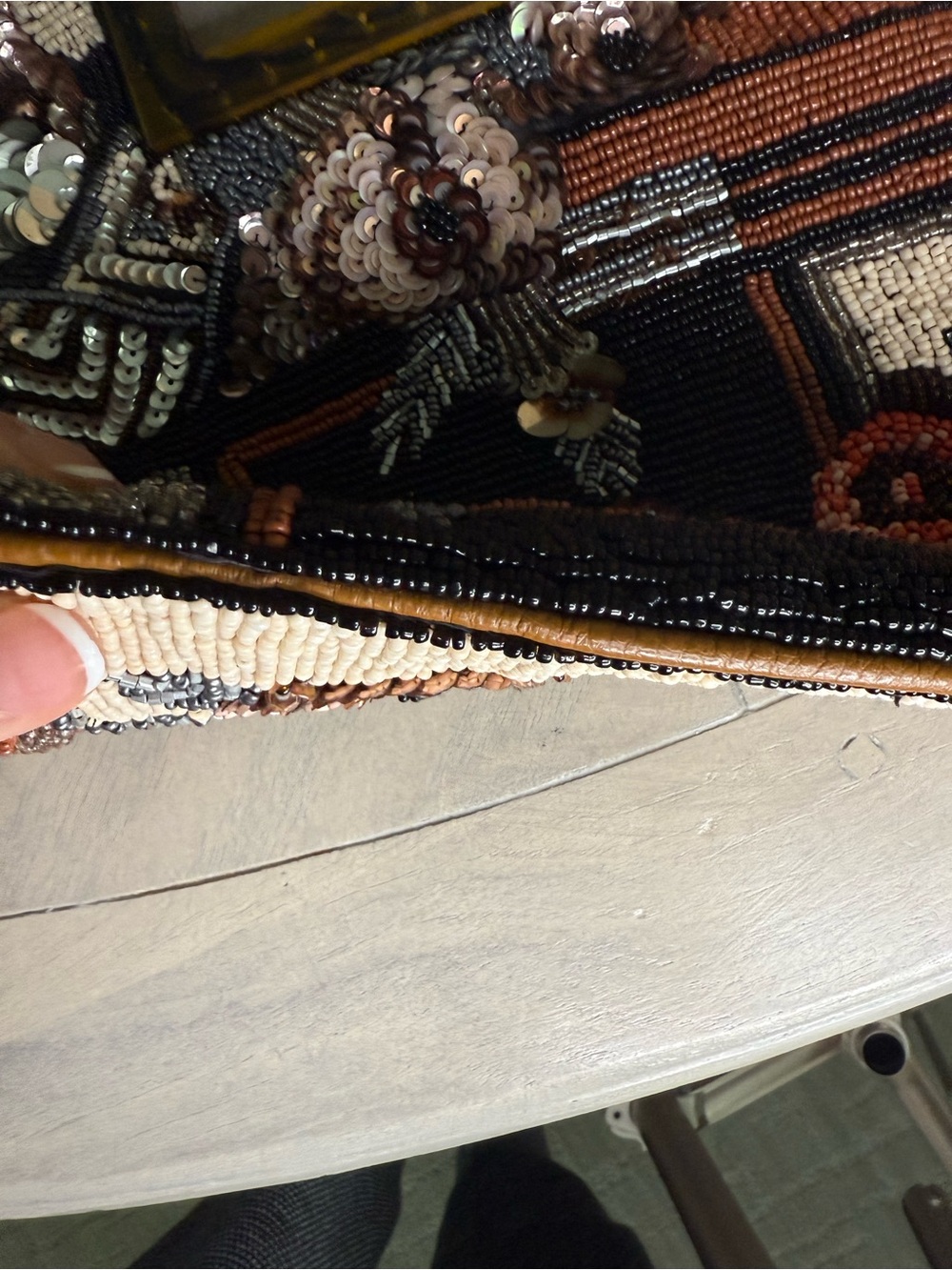 Anthropologie Black & Rust Beaded Floral Patchwork Clutch - Picture 4 of 12